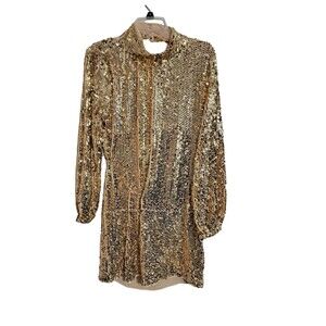 FLAWLESS Talk Sweetly To Me D Women's Gold Sequin Dress Low Back Size Large